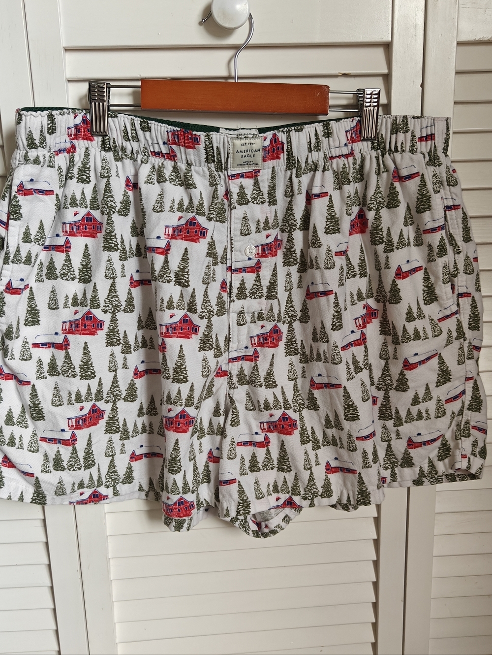 American Eagle Outfitters Men's Pocket Boxer Shorts Winter Farm Print XL 40/42